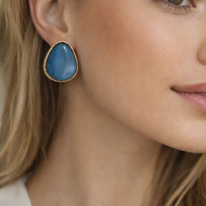 Σκουλαρίκια χρυσά με μπλε πέτρα