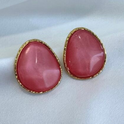 Σκουλαρίκια χρυσά με ροζ πέτρα