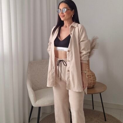 Σετ Πουκάμισο-Παντελόνι λεπτό Κοτλέ Μπεζ