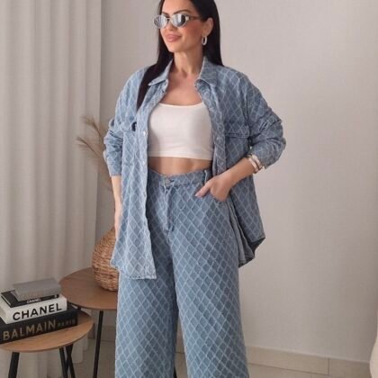 Denim Oversized Set με Λάστιχο στη Μέση