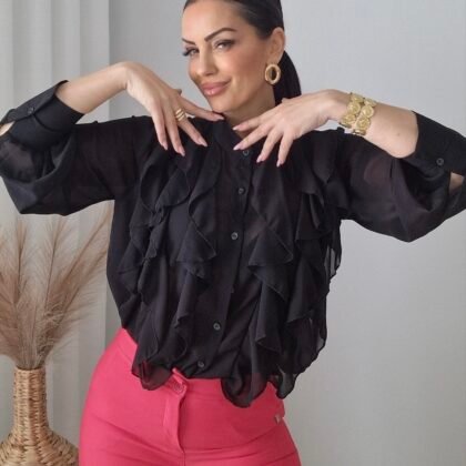 Πουκάμισο με βολάν μαυρο