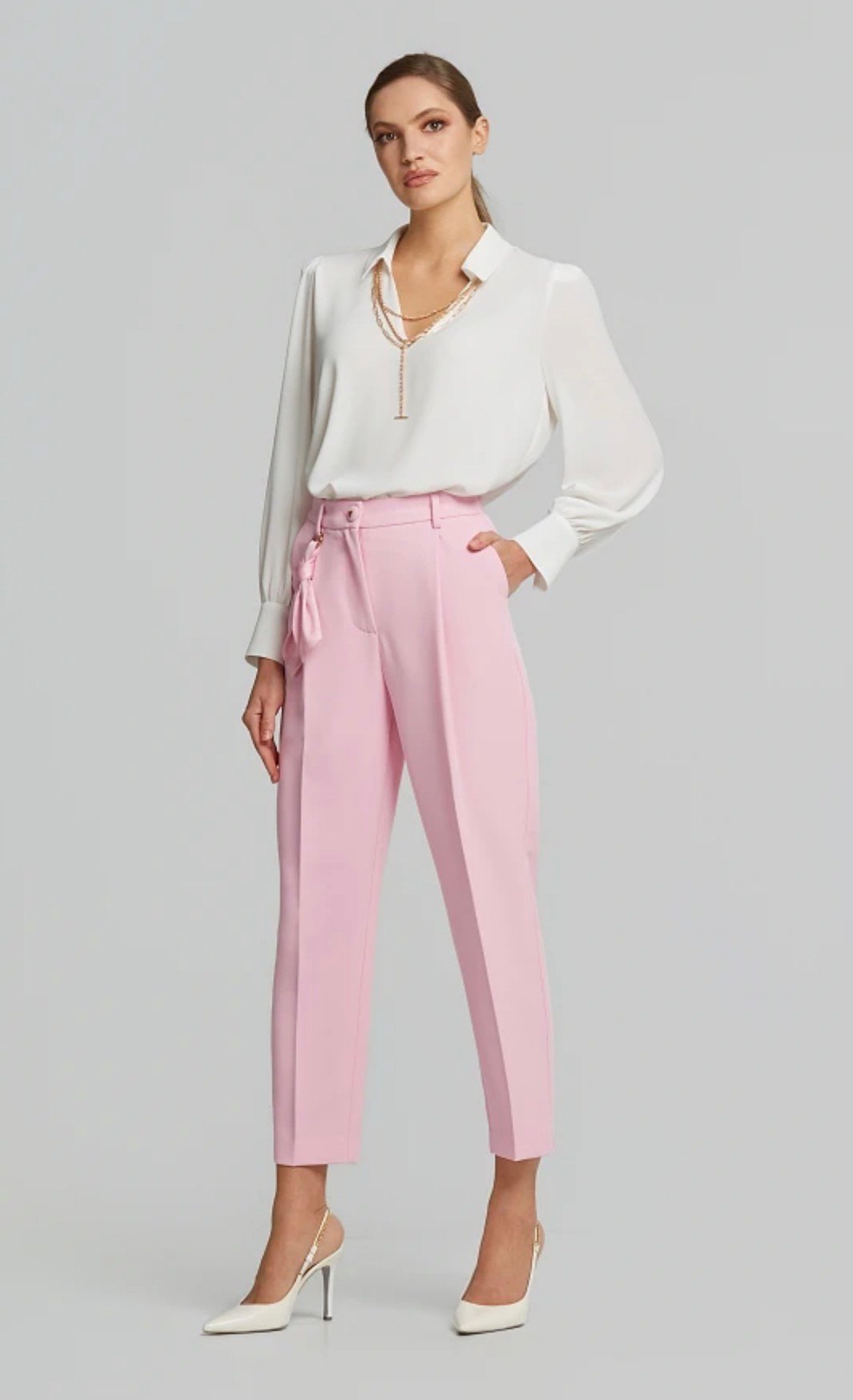 Chinos παντελόνι με πιέτες ροζ - Image 4