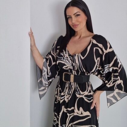 Maxi φόρεμα με print και λάστιχο στην μέση