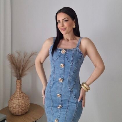 Denim φόρεμα με διακοσμητικά κουμπιά