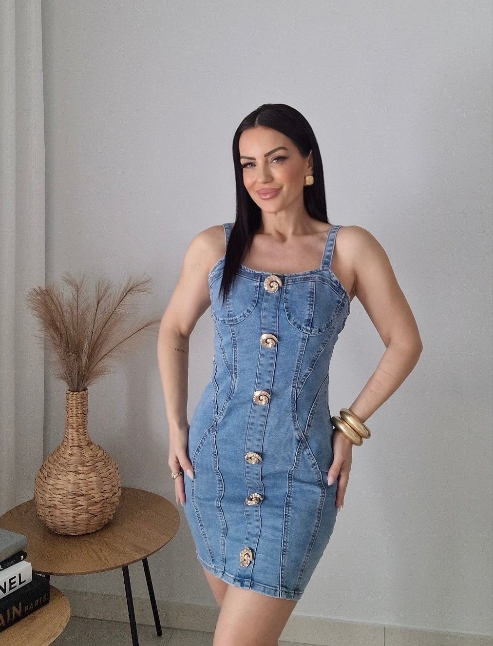 Denim φόρεμα με διακοσμητικά κουμπιά - Image 3
