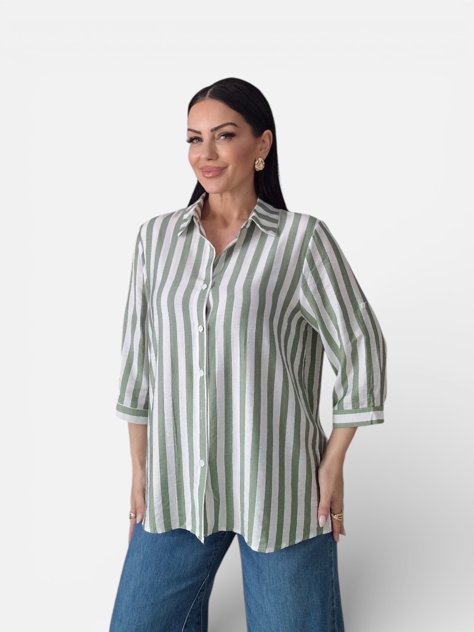 Ριγέ πουκάμισο λευκό πράσινο