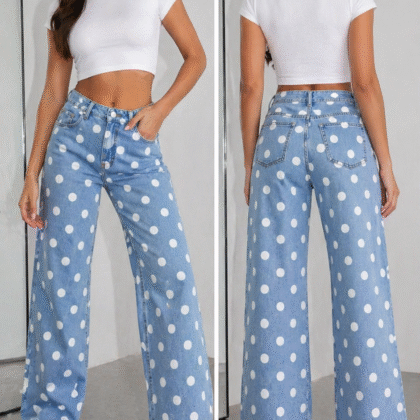 Wide leg πουά jean
