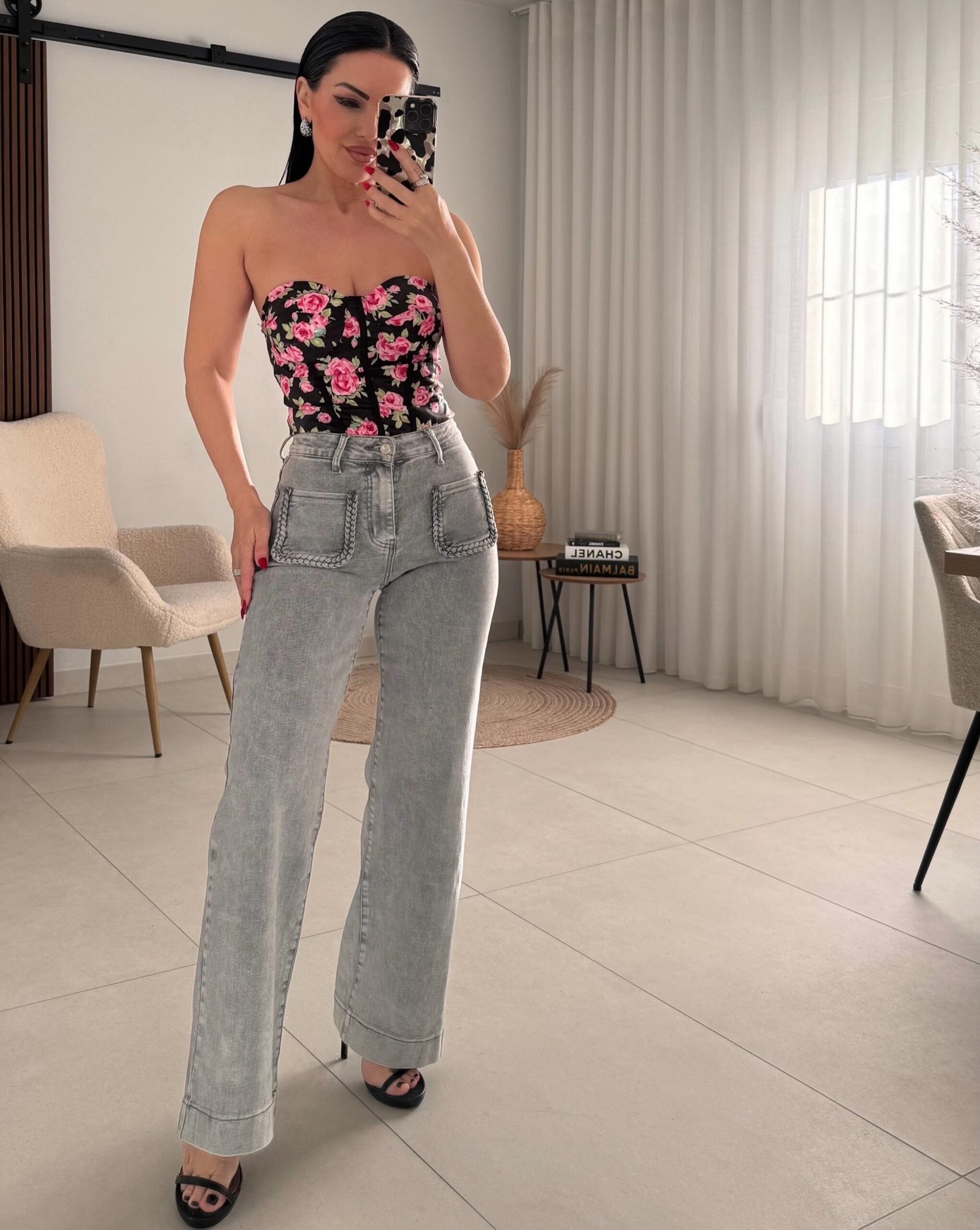 Γκρι Jean ελαστικό wide leg - Image 3