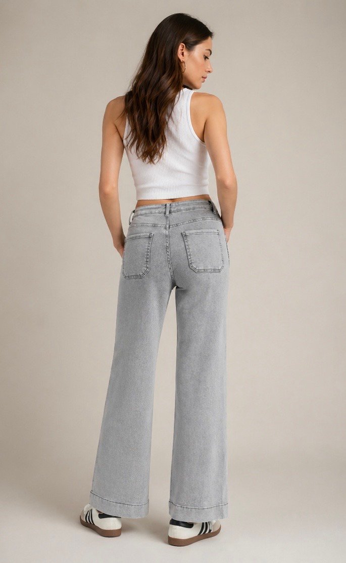 Γκρι Jean ελαστικό wide leg - Image 2