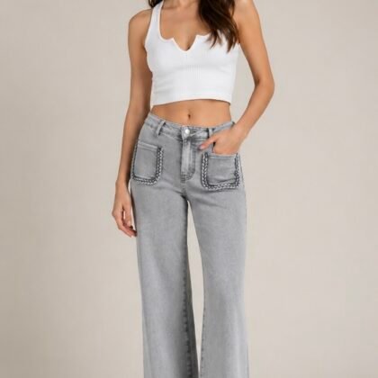 Γκρι Jean ελαστικό wide leg