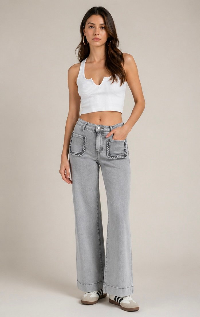 Γκρι Jean ελαστικό wide leg