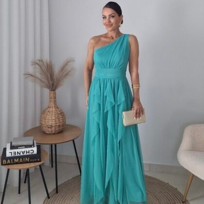 One Shoulder Maxi Φόρεμα από Τούλι βεραμάν