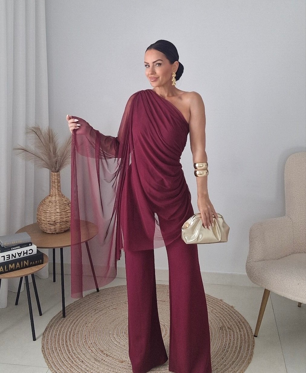 Ολόσωμη Φόρμα Draped Tulle – Burgundy - Image 2