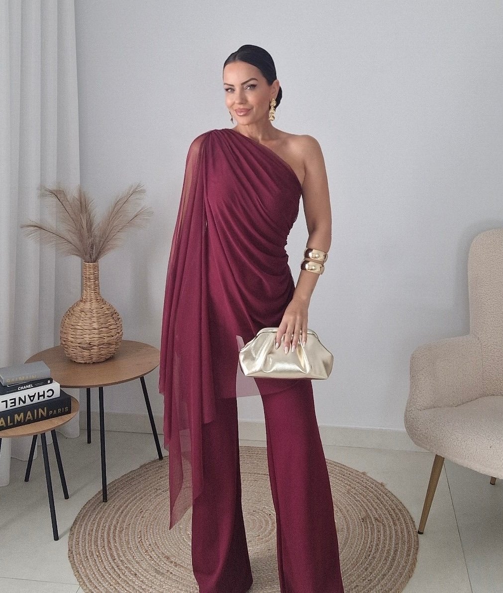Ολόσωμη Φόρμα Draped Tulle – Burgundy - Image 3