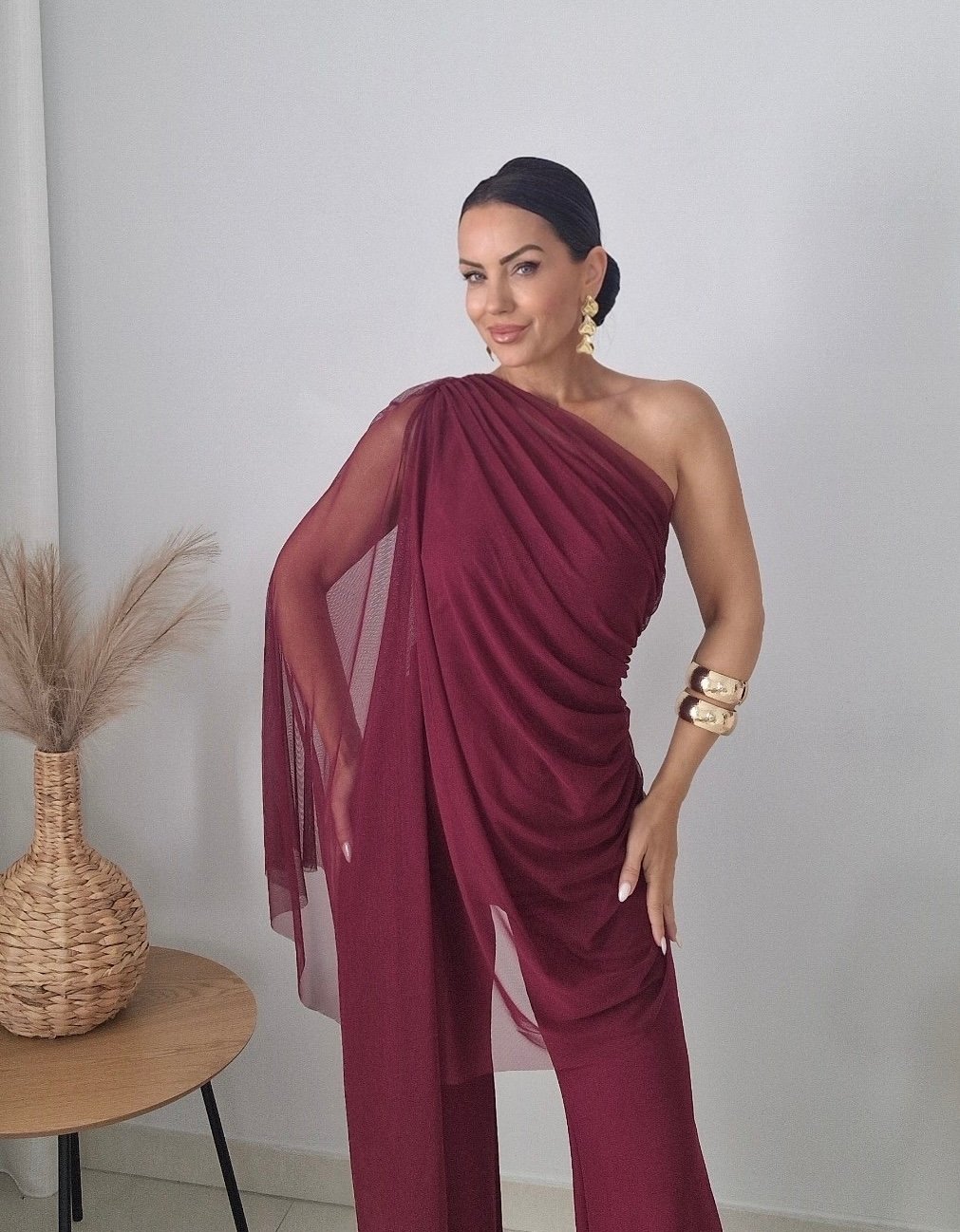 Ολόσωμη Φόρμα Draped Tulle – Burgundy - Image 4