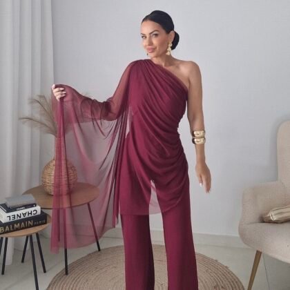 Ολόσωμη Φόρμα Draped Tulle – Burgundy
