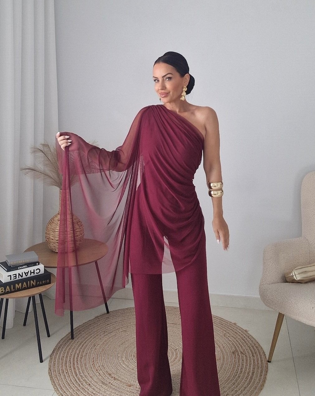 Ολόσωμη Φόρμα Draped Tulle – Burgundy