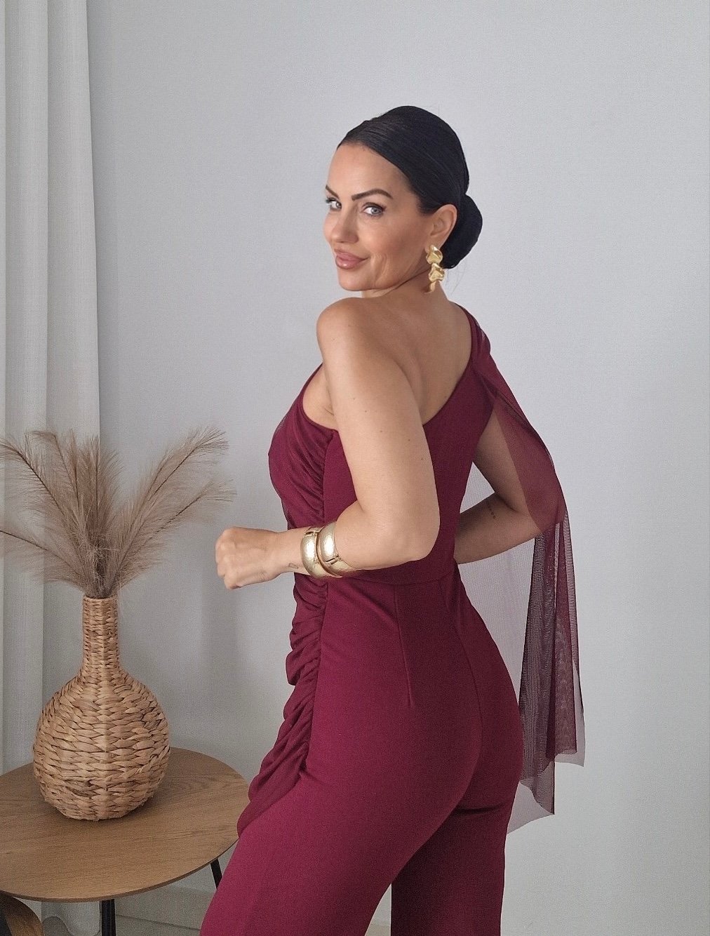 Ολόσωμη Φόρμα Draped Tulle – Burgundy - Image 5