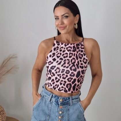 Ροζ animal print top