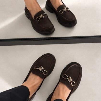 Chocolate Suede Chain Loafers