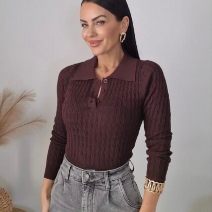 Chocolate Polo Knit Top