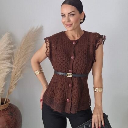 Πλεκτή Ζακέτα Dentelle Καφέ