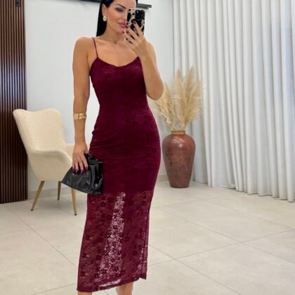 Lace Silhouette Dress Burgundy