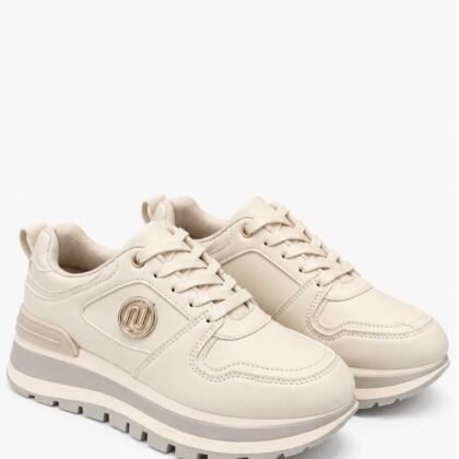 Μπεζ chunky sneakers με χρυσή λεπτομέρεια