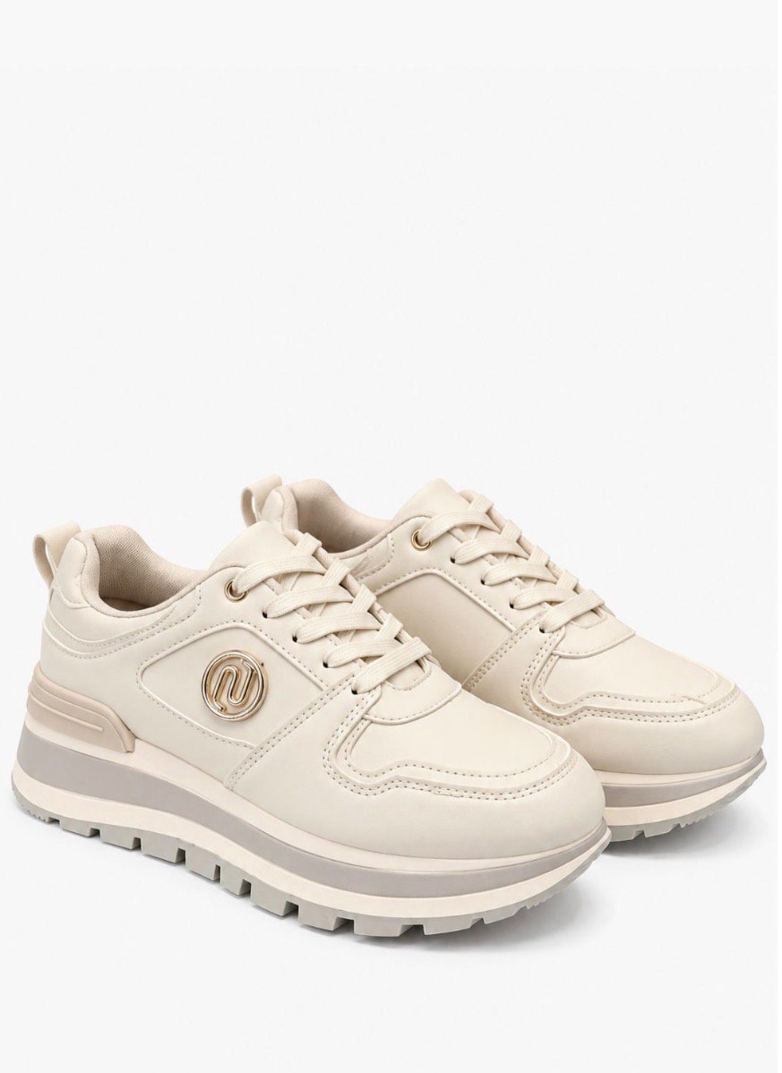 Μπεζ chunky sneakers με χρυσή λεπτομέρεια