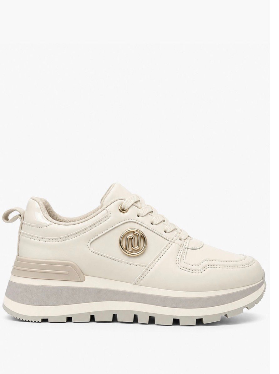 Μπεζ chunky sneakers με χρυσή λεπτομέρεια - Image 3