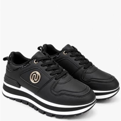 Μαύρα chunky sneakers με χρυσή λεπτομέρεια