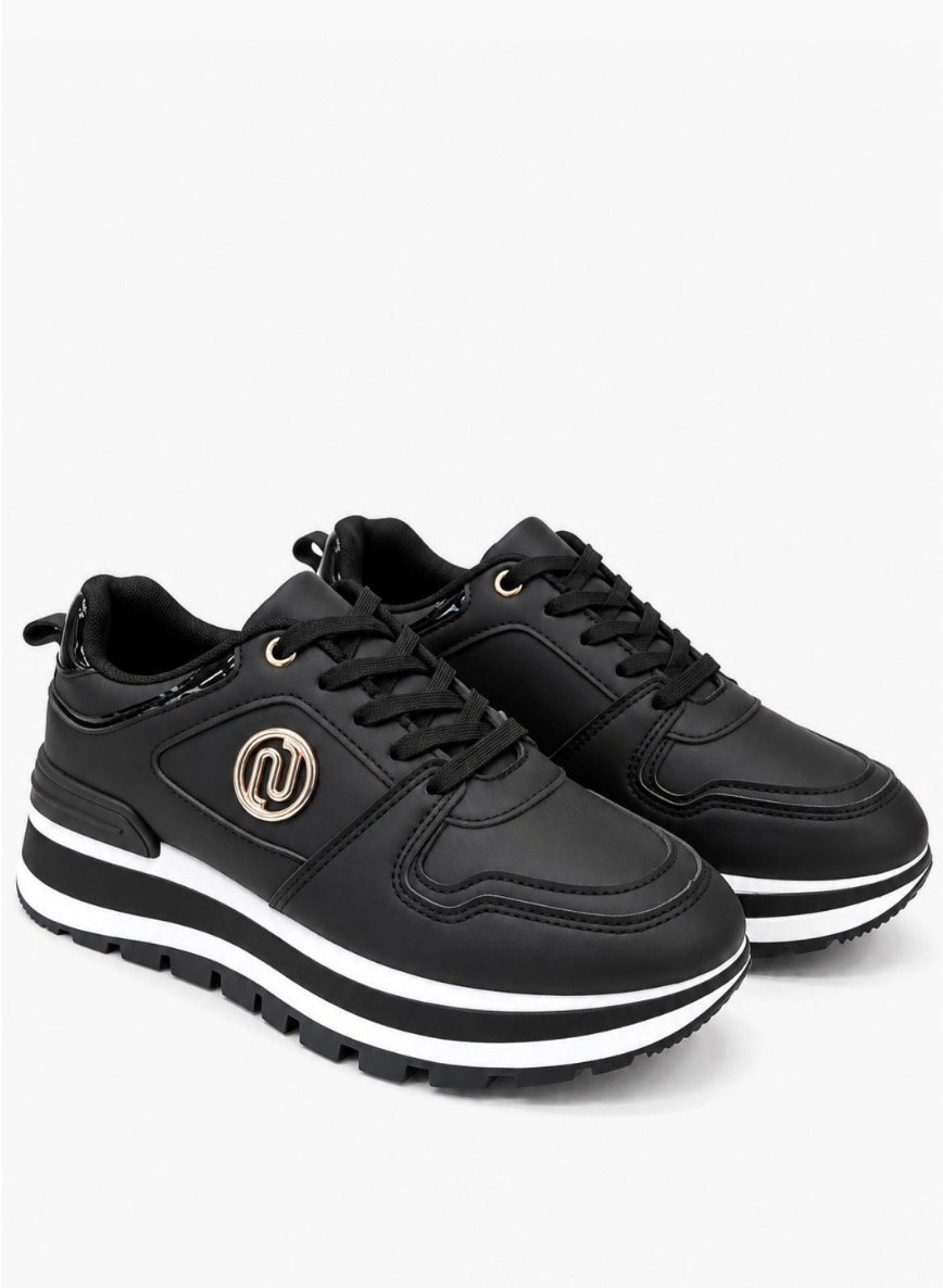 Μαύρα chunky sneakers με χρυσή λεπτομέρεια