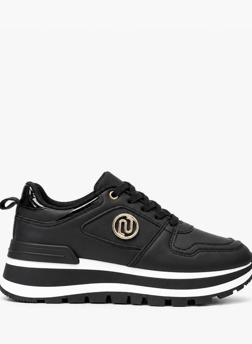 Μαύρα chunky sneakers με χρυσή λεπτομέρεια - Image 3