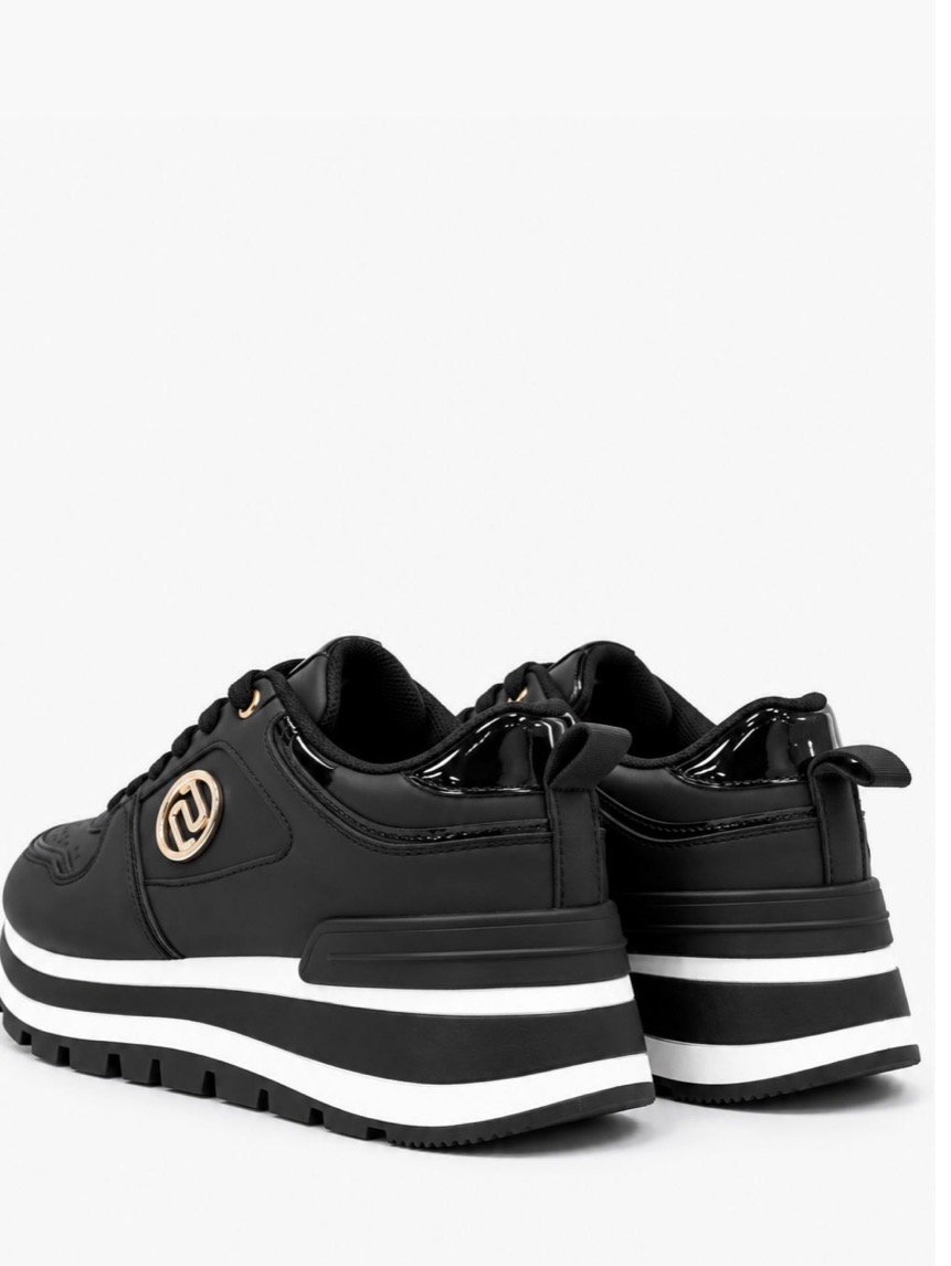 Μαύρα chunky sneakers με χρυσή λεπτομέρεια - Image 2